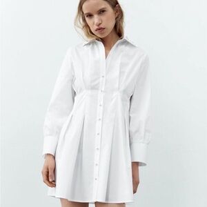 NWT Zara Pearl Appliqué Poplin Pearl Dress White